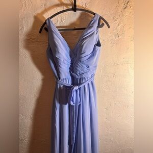 Blue Sleeveless Maxi Gown with Plunge Neckline for Weddings